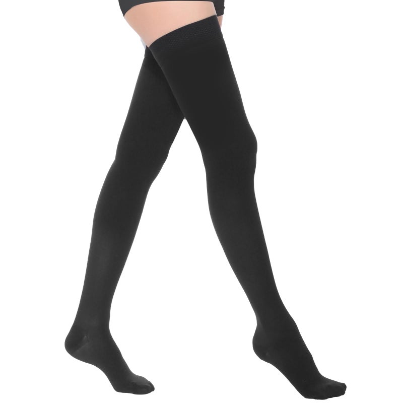 AOGOE Thigh High Compression Stockings for Women & Men, 23-32 mmHg Closed Toe Support Stockings with Anti-Slip Silicone Band, Graduated Compression Socks for Varicose Veins, Edema, Flight, Nursing